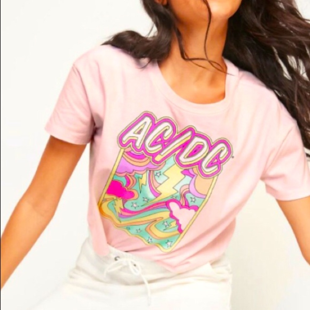 AC/DC cropped baby pink tshirt